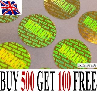 Void 8mm circle Tamper proof Labels Hologram Security Stickers Gold UK