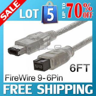 LOT 5 6FT FIREWIRE 800 400 CABLE 9 to 6 PIN 6 IEEE1394B 6 FT Clear