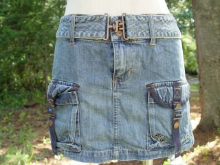Micro Mini Jean Skirt AMERICAN RAG Denim Cargo Junior Blue Jeans Sz S
