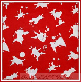 BonEful Fabric FQ Andover OLIVIA the PIG Ballet Sports Book Red White