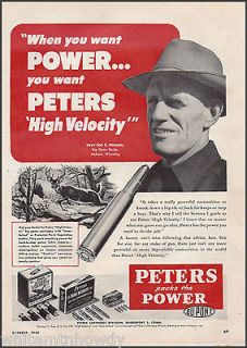 1950 PETERS AMMUNITION Print AD Lon Imeson, Jackson Wyoming Ammo Box