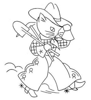 Hand Embroidery Pattern 2996 Cowboy & Cowgirl Kittens for a Quilt