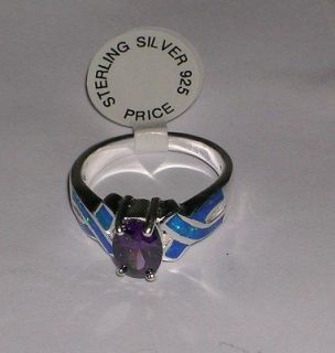 Sterling Oval Cut Genuine Amethyst Blue Opal Ring Available Size 5 6 7