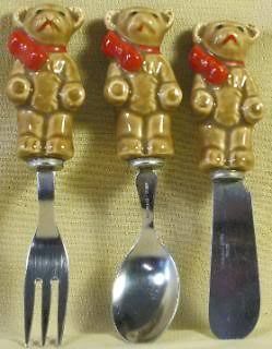 Child Size Stainless Steel Knife Fork Spoon Set Ceramic Bear Handles