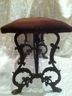 ANTIQUE WROUGHT IRON METAL PIANO STOOL CHAIR BENCH Claw Feet