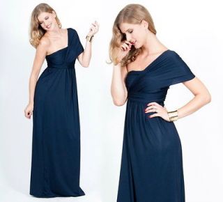 NEW Womens Dark Navy Blue Grecian One Shoulder Sleeveless Evening Maxi