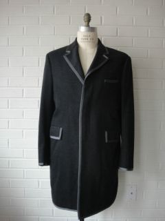 THOM BROWNE Black Wool Flannel Tipped Top Coat Sz 3/42/L
