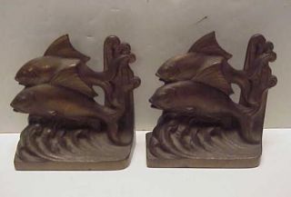 RARE Antique 1925 Hubley Two Fish Art Deco Cast Iron Bookends