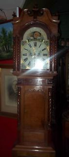 antique grandfather clock long case, aberystwyth thomas rolling moon