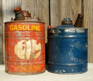 Vintage Old Gasoline or Kerosene Oil Gas Tin Can Jugs
