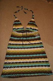 PLAYA MULTI COLORED CROCHETED BEACH COVER UP HALTER DRESS SIZE XS