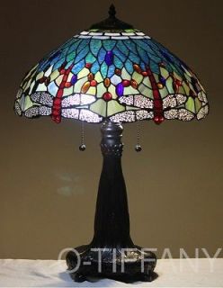 Tiffany Style Stained Glass Lamp Aqua Dragonfly w/ 18 Shade