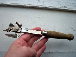 ANTIQUE vintage MILK BOTTLE & can opener A & J wood handle STEEL