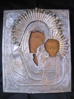 Antique Russian Orthodox Hand painted Icon Virgin of Kazan