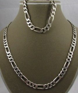 Vintage Mens Sterling Silver Figaro Link Chain Necklace 925 Italy 20