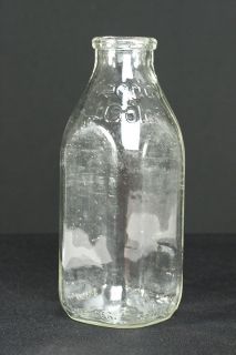 Vintage Embossed Milk Bottle Meadow Gold Milk One Quart Glass by