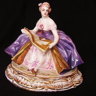 Cacciapuoti Italian Antique Porcelain Lady Figurine w Book Capodimonte