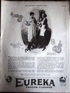 1922 Antique Eureka Vacuum Cleaner Woman and Maid Full Page Ad