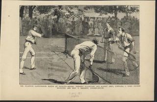 Tennis Match Lord George Hamilton 1883 antique wood engraving