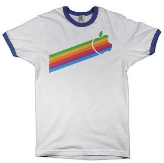 Apple Computer 80s Logo Mac Flag T Shirt Vintage Retro Ringer Style T