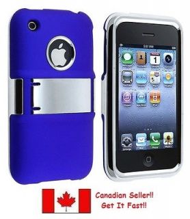Deluxe Blue Hard Case Cover With Chrome Stand for Apple iPhone 3 3G