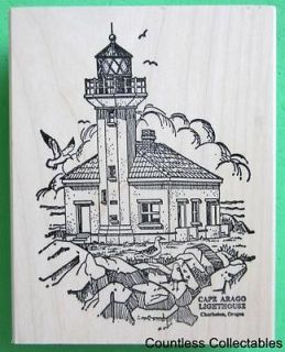 Lighthouse Cape Arago Oregon Birds Scenery Scene Rubber Stamp Peddlers