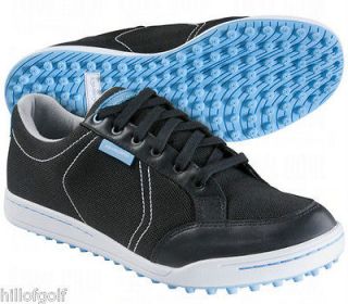 ASHWORTH MENS CARDIFF MESH BLACK / BLUE SPIKELESS GOLF SHOES 10.5IN