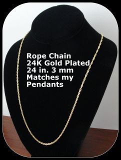ROPE CHAIN, 24K GOLD PLATED (GEP) 24 IN. FULL 3MM MATCHES MY PENDANTS