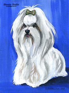 ORG Art Maltese Dog ~ painting ~ canvas board by ES