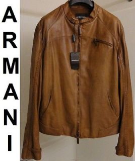 New EMPORIO ARMANI leather jacket NWT $1850 brown motorcycle cafe
