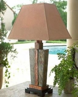 STONE and COPPER Table LAMP Indoor Outdoor Patio Art Deco Horchow Luxe