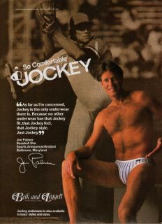 JIM PALMER Jockey Underwear (bare chest)    1989 Magazine Print Ad