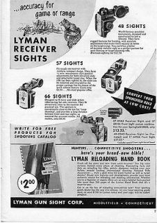 1957 Lyman Gun Sight Corp Receiver Sights 48, 57, 66 Ad