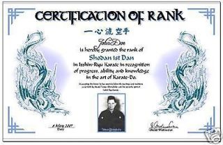 Isshinryu Karate Black Belt Certificate Kanji/English