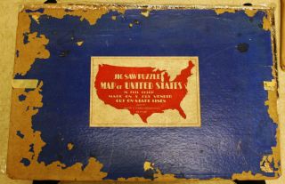 JOSEPH K. STRAUS JIG SAW PUZZLE MAP OF UNITED STATES ON 5 PLY VENEER