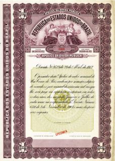 Brazil United States Republic Conto 1907 SPECIMEN Bond