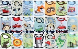 Newborn Baby Boy Cotton Blue Bibs Waterproof Cute x 1 OR 4 pack deal