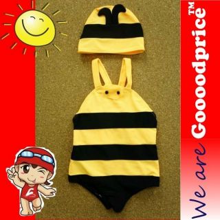 Baby Child Bathing Swimwear One Piece With Cap Bee Style Costume With