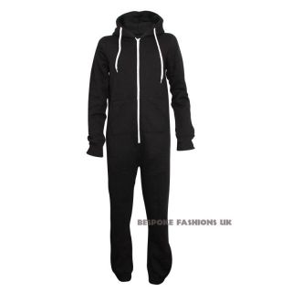 NEW LADIES PLAIN ONE PIECE HOODED WOMENS ALL IN ONE ZIP FRONT ONESIE
