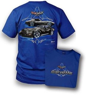 New Corvette Pinstripe C3 Blue 100% Cotton T Shirt Large