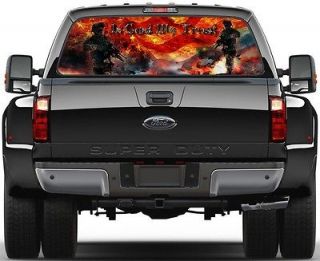 Army Strong Soldiers In God Burning US Flag Rear Window Graphic Decal