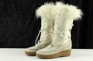 Gently Worn Ladies Boots Sequall STEVE MADDEN Cream Suede & Nylor Faux