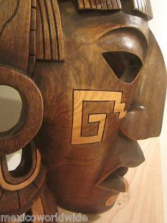 21 INCHES BY 16 MASK CEDAR WOOD MAYAN AZTEC FREE S&H TO USA CANADA