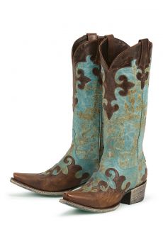 Lane Western Boots Womens Cowboy Dawson 9 B Turquoise Brown LB0023A