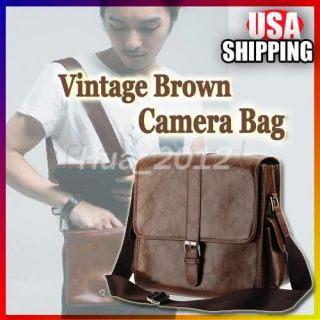 Brown Leather Shoulder DSLR Camera Bag Briefcase For Sony Cannon Nikon