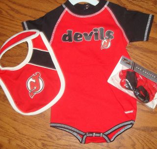 Devils Infant Onesie Creeper Jersey , uniform , Bib and Bootie Set