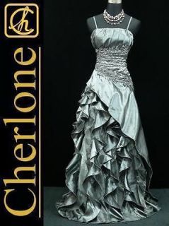 Cherlone Plus Size Satin Grey Long Lace Ball Gown Wedding/Evenin g