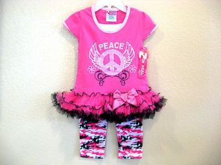 2B REAL tutu dress camo leggings 2T glitter angel peace pink tunic