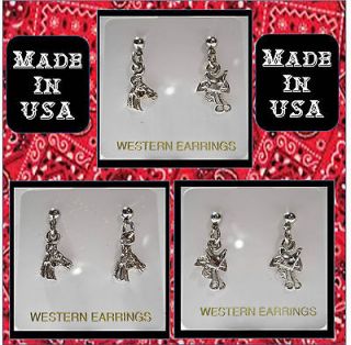 Choice Silver OLD WEST COWBOY BOOTS SPURS STETSON HAT EARRINGS Cowgirl