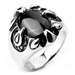 316L Stainless Steel Ring Band Men Silver Eagle Claw Black Onyx VE462
